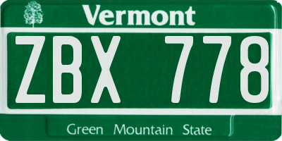 VT license plate ZBX778
