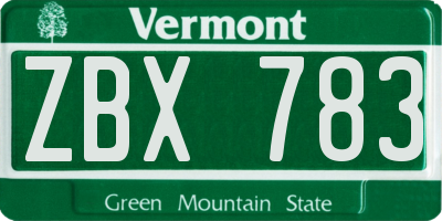 VT license plate ZBX783