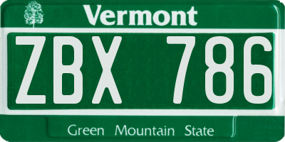 VT license plate ZBX786
