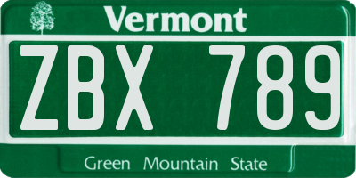 VT license plate ZBX789