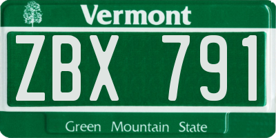 VT license plate ZBX791