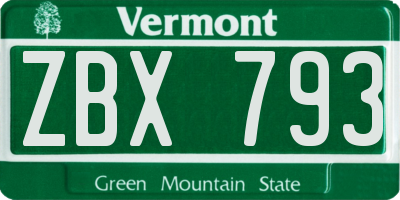 VT license plate ZBX793