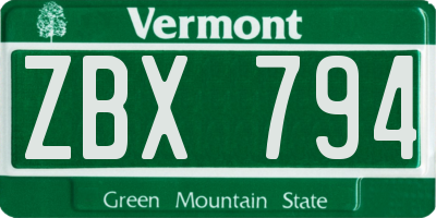 VT license plate ZBX794