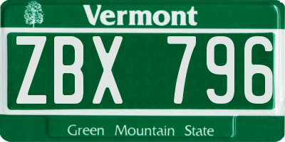VT license plate ZBX796