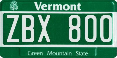 VT license plate ZBX800