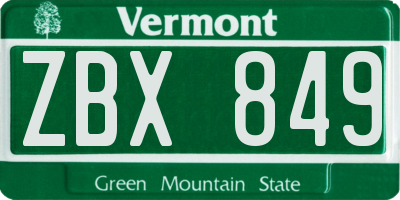 VT license plate ZBX849