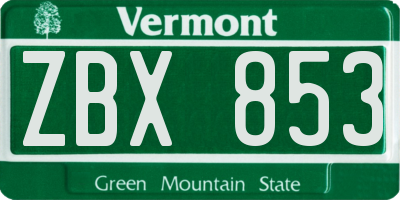 VT license plate ZBX853