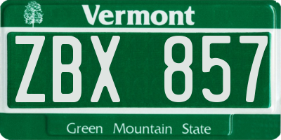 VT license plate ZBX857