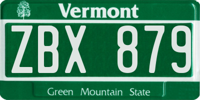 VT license plate ZBX879