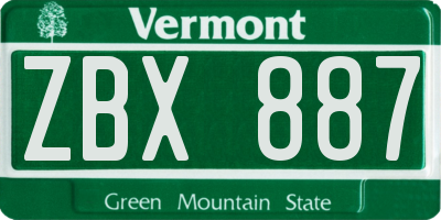 VT license plate ZBX887