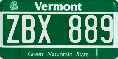VT license plate ZBX889