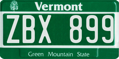 VT license plate ZBX899