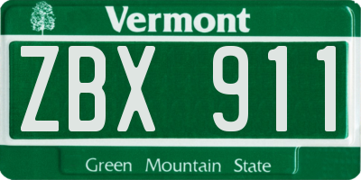 VT license plate ZBX911