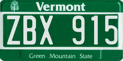 VT license plate ZBX915