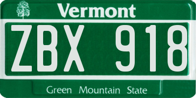 VT license plate ZBX918