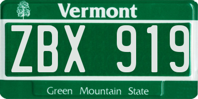 VT license plate ZBX919