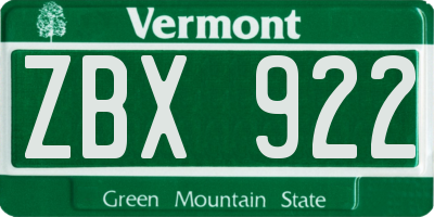 VT license plate ZBX922
