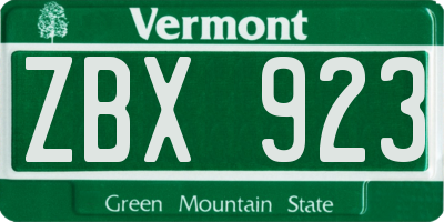 VT license plate ZBX923