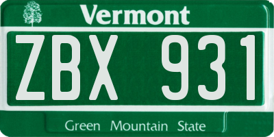 VT license plate ZBX931
