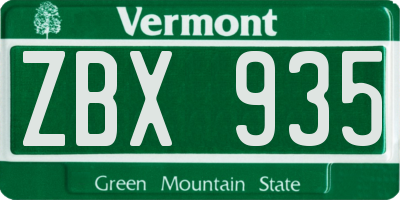 VT license plate ZBX935