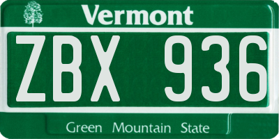 VT license plate ZBX936