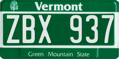 VT license plate ZBX937