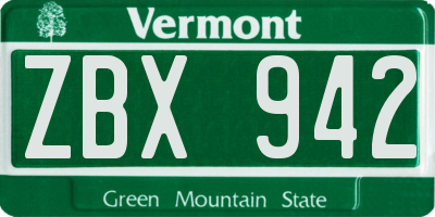 VT license plate ZBX942