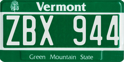VT license plate ZBX944