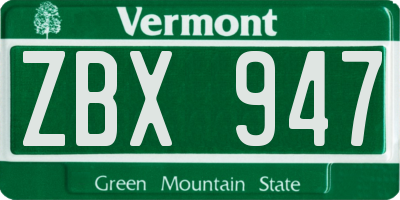 VT license plate ZBX947