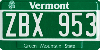 VT license plate ZBX953