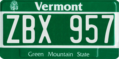 VT license plate ZBX957