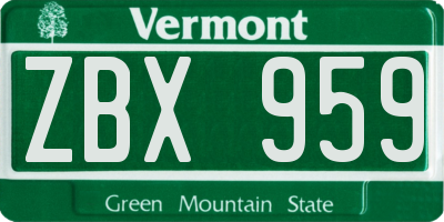 VT license plate ZBX959