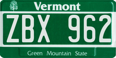 VT license plate ZBX962