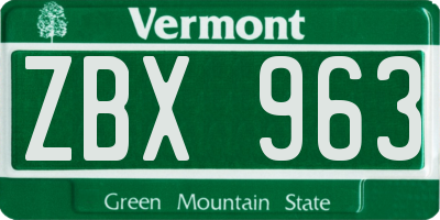 VT license plate ZBX963