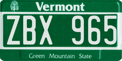 VT license plate ZBX965
