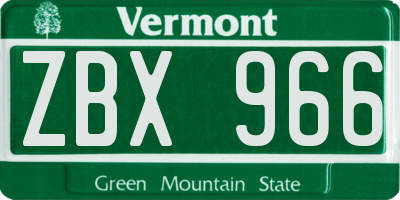 VT license plate ZBX966