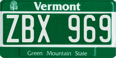 VT license plate ZBX969