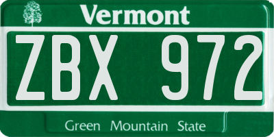 VT license plate ZBX972