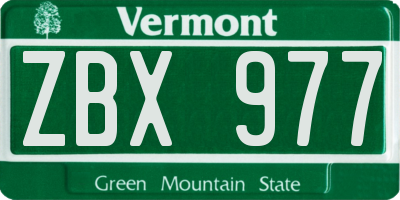 VT license plate ZBX977