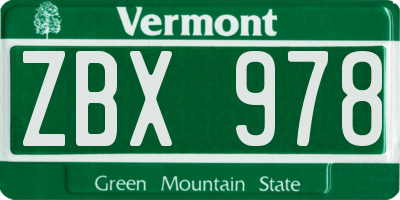 VT license plate ZBX978