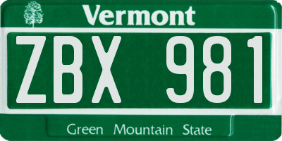 VT license plate ZBX981