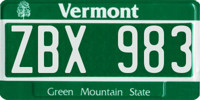VT license plate ZBX983