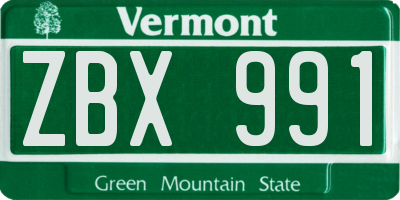 VT license plate ZBX991