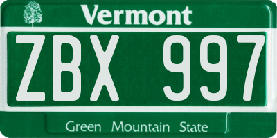 VT license plate ZBX997