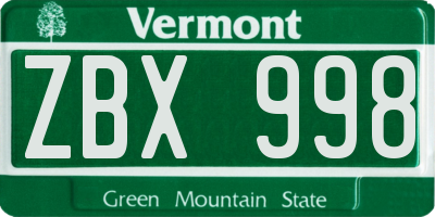 VT license plate ZBX998