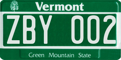 VT license plate ZBY002