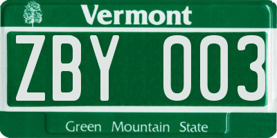VT license plate ZBY003
