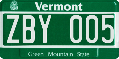 VT license plate ZBY005