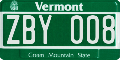 VT license plate ZBY008