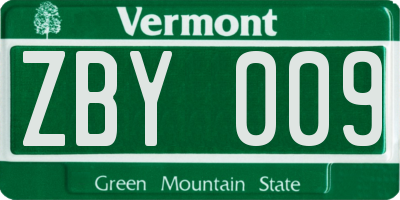 VT license plate ZBY009